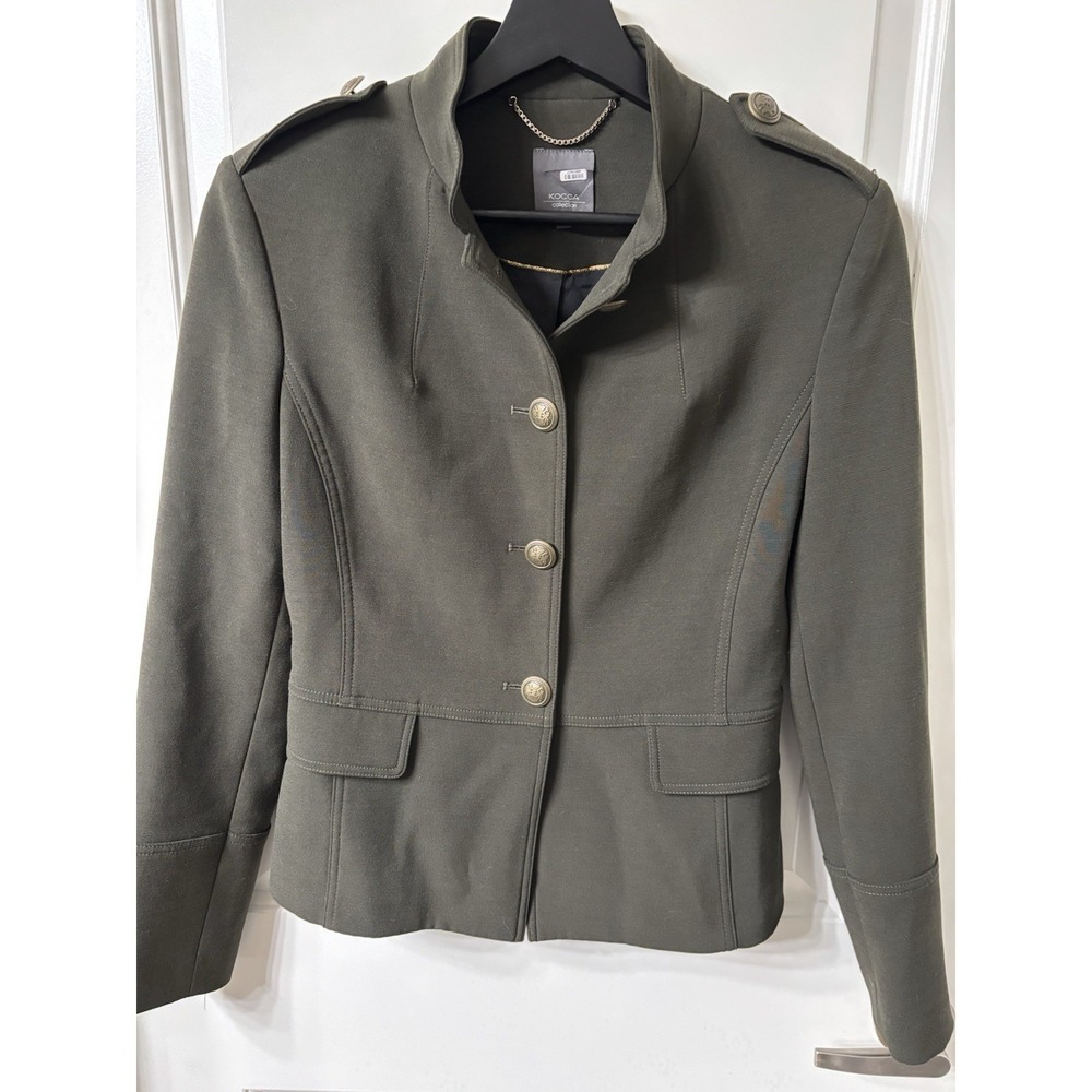 BEAUTIFUL! Italian Designer Kocca Green Military Style Lined Blazer Sz S EUC